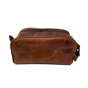 Aaron Leather Goods Brown Distressed Leather Dopp Kit Toiletry Bag Travel‎ Case